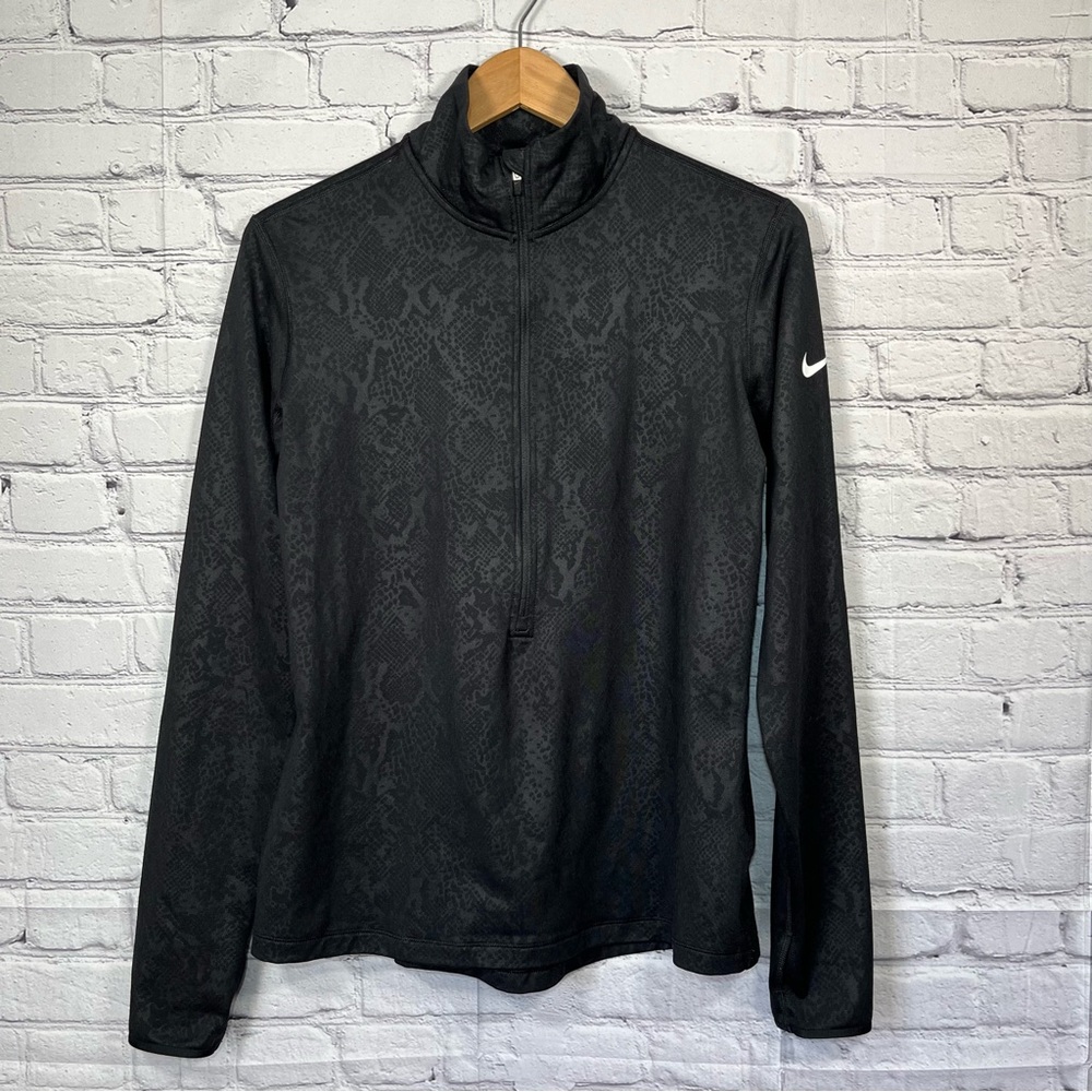 Nike Pro Dri-Fit Embossed Heights Half Zip Top Womens Large Black 695578-010